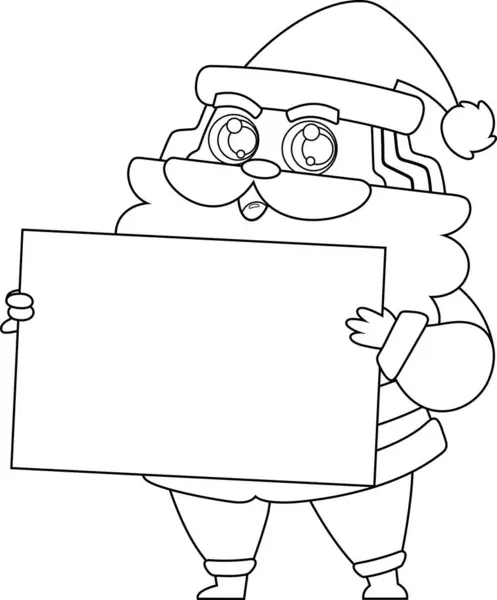 Outlined Santa Claus Cartoon Character Holding Blank Sign Vector Hand — Stock Vector