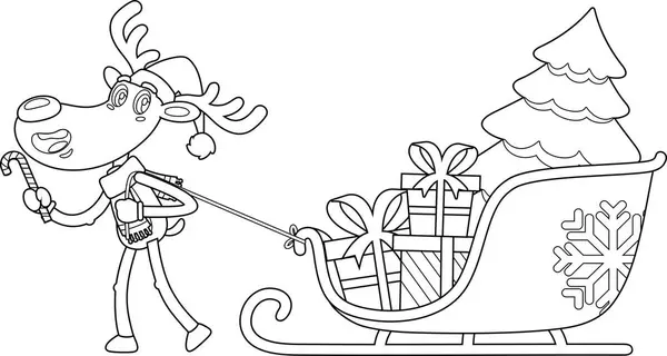 Çizilmiş Komik Ren Geyiği Çizgi Film Karakteri Hediye Kutuları Noel — Stok Vektör