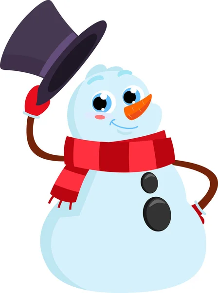 Smiling Snowman Cartoon Character Hat Vector Illustration Flat Design Isolated — Stock Vector