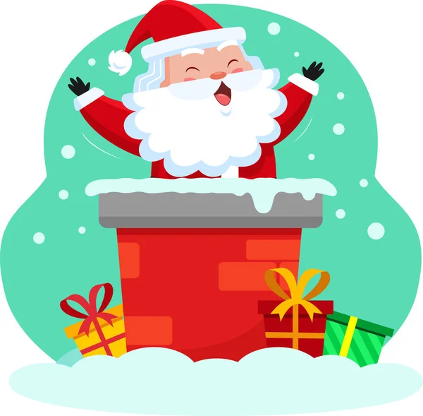 Veselá Kreslená Postava Santa Clause Komíně Vektorové Ilustrace Plochý Design — Stockový vektor