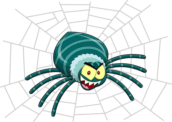 Zły Halloween Spider Cartoon Postać Sieci Raster Ręcznie Rysowane Ilustracji — Wektor stockowy