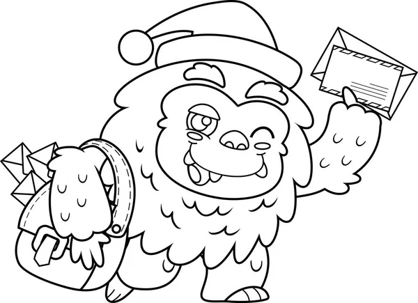 Delineato Carino Natale Yeti Bigfoot Personaggio Dei Cartoni Animati Lettera — Vettoriale Stock