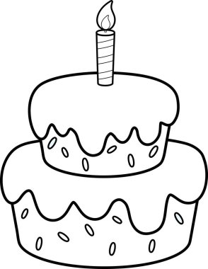 Kandilli Çizgi Film Doğum Günü Pastası. Vektör El Çizimi Görünümü Şeffaf Arkaplanda İzole Edildi