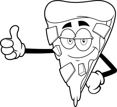 Gülümseyen Pizza Dilimli Çizgi Film Karakteri Başparmakları Veriyor. Vektör El Çizimi Görünümü Şeffaf Arkaplanda İzole Edildi