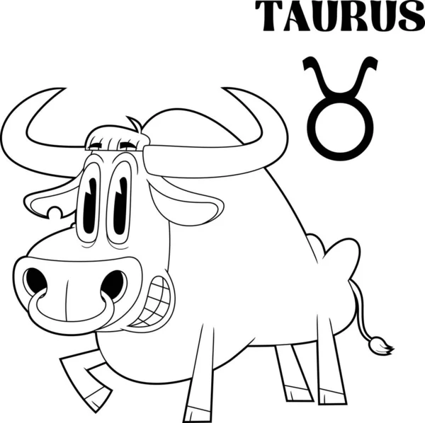 Outlined Taurus Cartoon Character Horoscoop Zodiac Teken Vector Met Hand — Stockvector