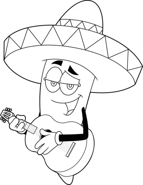 ギターで歌うメキシコのホットチリペッパー漫画のキャラクター 透明な背景にベクター手描きイラストを分離 — ストックベクタ