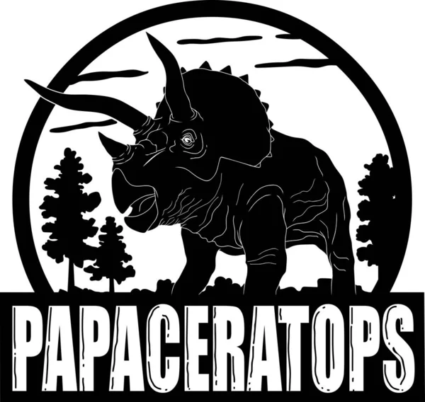 Outlined Triceratops Dinossauro Silhueta Preta Sinal Design Gráfico Ilustração Desenhada — Vetor de Stock