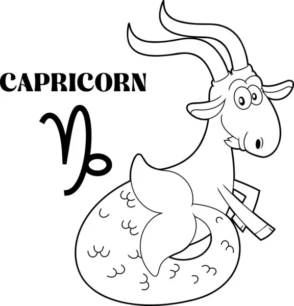 Outlined Capricorn Cartoon Character Horoscope Zodiac Sign Vector Hand Drawn — Stock Vector