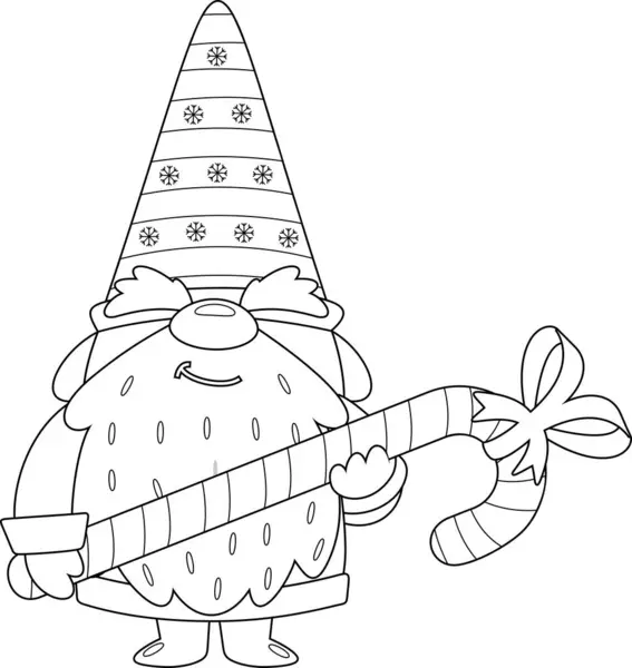 Décoré Mignon Noël Gnome Personnage Bande Dessinée Tenant Big Candy — Image vectorielle
