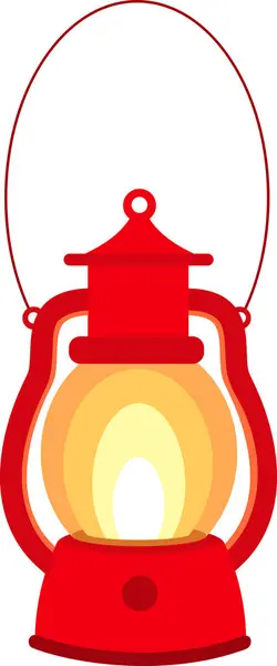 Vintage Cartoon Red Kerosene Lamp Lantern Vector Illustration Flat Design — Stock Vector