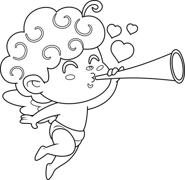 Bonito Bebê Cupido Cartoon Com Trompete — Vetor de Stock