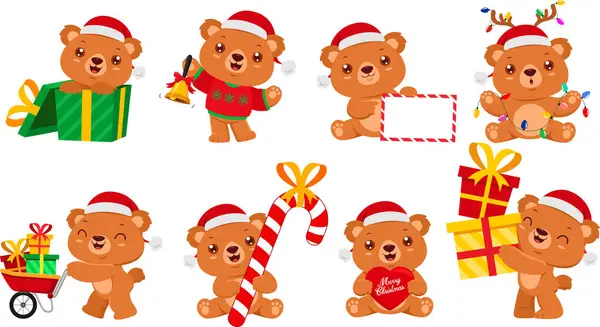 Christmas New Year Teddy Bears Set — Stock Vector