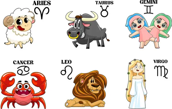 Zodiac Signs Horoscope Zodiac Signs Web Illustration — Stock Vector