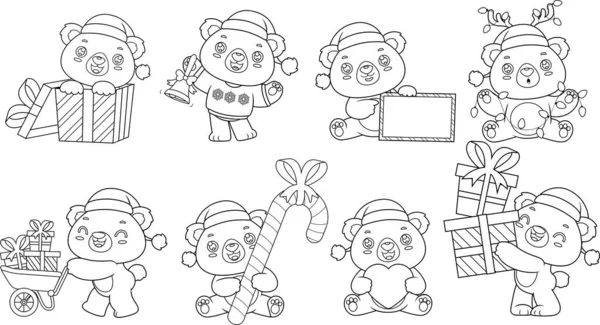 Delineado Lindo Personaje Dibujos Animados Oso Peluche Navidad Vector Mano — Archivo Imágenes Vectoriales