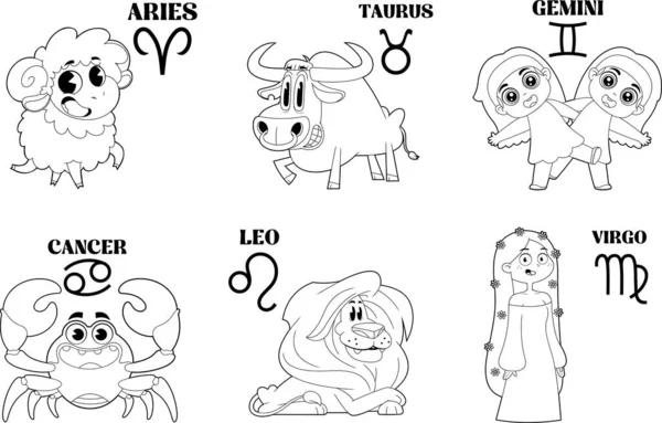 Outlined Grappige Cartoon Horoscoop Zodiac Teken Vector Met Hand Getrokken — Stockvector