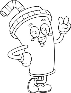 Tatlı, alkolsüz içecek, gerici çizgi film karakteri, barış işareti. Vektör Resimli Düz Tasarım Şeffaf Arkaplanda İzole Edildi