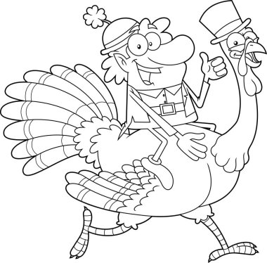 Mutlu Leprikon Çizgi Filmi Karakteri Hindi Sürüyor ve Başparmağını kaldırıyor. Vektör El Çizimi Görünümü Şeffaf Arkaplanda İzole Edildi