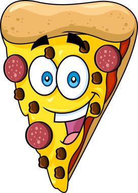 Çizilmiş Pizza Dilimli Çizgi Film Karakteri. Vektör El Çizimi Görünümü Şeffaf Arkaplanda İzole Edildi
