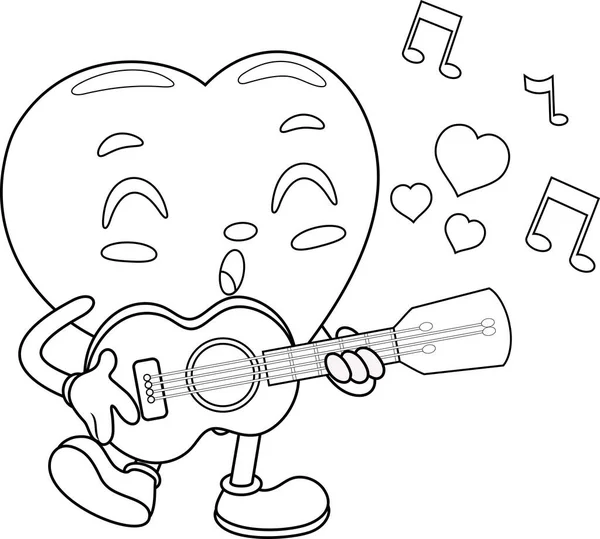 Cute Heart Retro Postać Kreskówek Grając Gitarze Śpiew Ilustracja Wektorowa — Wektor stockowy