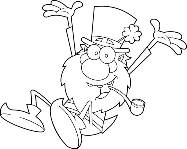 Happy Leprechaun Cartoon Character Jumping Ilustração Desenhada Mão Vetorial Isolada — Vetor de Stock