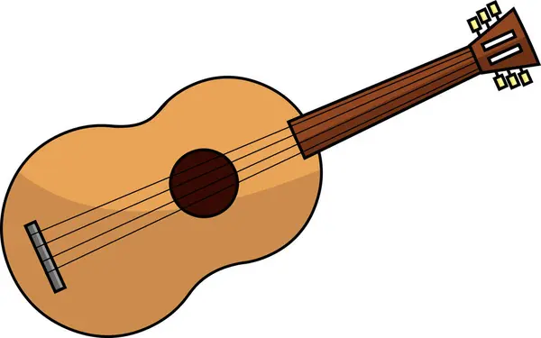 概説された漫画の現実的な木の音響ギター 透明な背景にベクター手描きイラストを分離 — ストックベクタ