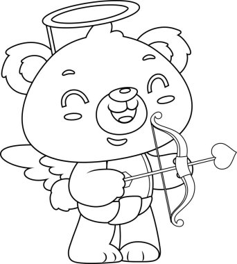 Sevimli Valentine Ayısı Aşk Tanrısı Oklu Çizgi Film Karakteri. Vektör Resimli Düz Tasarım Şeffaf Arkaplanda İzole Edildi