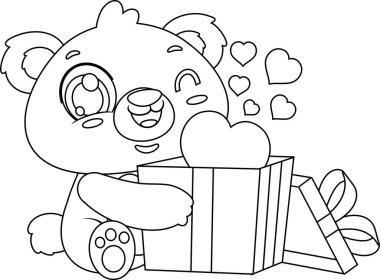 Sevimli Sevgililer Günü Karikatür Karakteri Kırmızı Kalpli Hediye Kutusu. Vektör Resimli Düz Tasarım Şeffaf Arkaplanda İzole Edildi