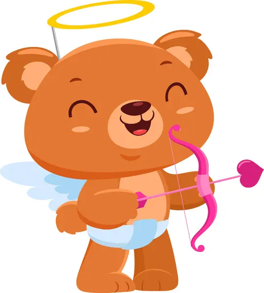 Słodki Valentine Bear Cupid Postać Kreskówki Łukiem Strzałą Ilustracja Wektorowa — Wektor stockowy
