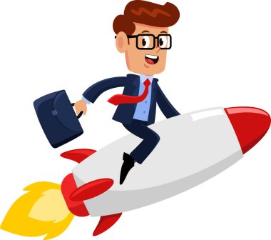 İşadamı Roketin Başarılı Başlatma Elleri Çizimi Çizimi Şeffaf Arkaplanda İzole Edildi