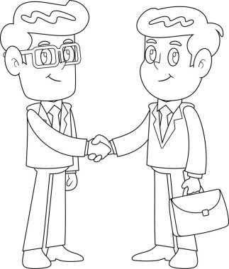 İş Adamları Çizgi Film Karakterleri Toplantıda Tokalaşıyor. Vektör Resimli Düz Tasarım Şeffaf Arkaplanda İzole Edildi 