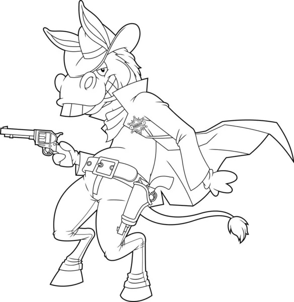 Donkey Sheriff Cowboy Cartoon Character Vector Hand Drawn Illustration Isolated — Stock Vector
