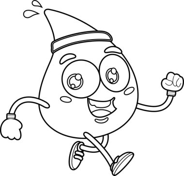 Water Drop çizgi film karakteri koşuyor. Vektör Resimli Düz Tasarım Beyaz Arkaplanda İzole Edildi