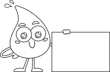 Su Damlası Çizgi Filmi Karakteri 'nde boş bir tabela var. Vektör Resimli Düz Tasarım Beyaz Arkaplanda İzole Edildi