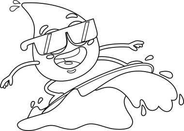 Su Damlası Sörfçü Çizgi Film Karakteri Dalga Sürüyor. Vektör Resimli Düz Tasarım Beyaz Arkaplanda İzole Edildi