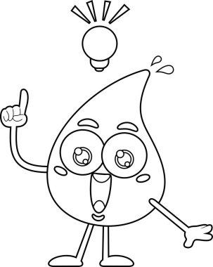 Su Damlası Karakteri 'nin ampullü parlak bir fikri var. Vektör Resimli Düz Tasarım Beyaz Arkaplanda İzole Edildi