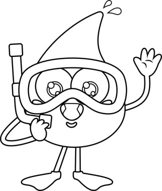 Şnorkel Dalgalı Mutlu Su Damlası çizgi filmi karakteri. Vektör Resimli Düz Tasarım Beyaz Arkaplanda İzole Edildi