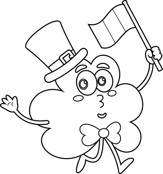Patrick Clover Leaf Cartoon Character Running Flag Inglés Ilustración Vectorial — Vector de stock