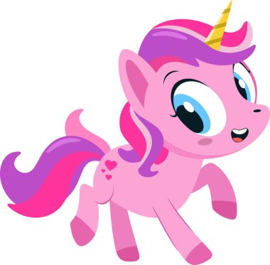 Şirin, küçük tek boynuzlu at çizgi film karakteri. Vektör El Çizimi Görünümü Şeffaf Arkaplanda İzole Edildi