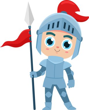 Şirin Sihirli Prens Şövalye Zırhlı Çizgi Film Karakteri. Vektör Resimli Düz Tasarım Şeffaf Arkaplanda İzole Edildi