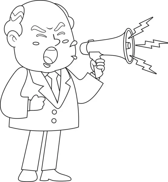 Business Boss Man Cartoon Character Screaming Megaphone Vektorové Ilustrace Plochý — Stockový vektor