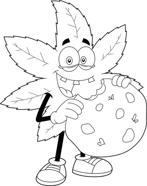 Happy Marijuana Leaf Caráter Dos Desenhos Animados Comer Biscoitos Cannabis Vetores De Bancos De Imagens