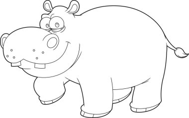 Hippopotam Hayvan Çizgi Filmi Karakteri. Vektör El Çizimi Görünümü Şeffaf Arkaplanda İzole Edildi