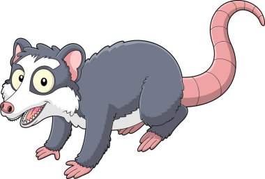 Possum Hayvan Çizgi Filmi Karakteri. Vektör El Çizimi Görünümü Şeffaf Arkaplanda İzole Edildi 