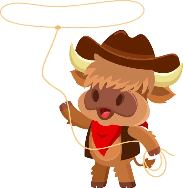 Cute Highland Cow Animal Cartoon Personagem Cowboy Com Laço Ilustração Vetor De Stock