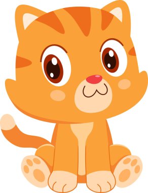 Şirin Bebek Kedi Hayvan çizgi filmi karakteri. Vektör Resimli Düz Tasarım Şeffaf Arkaplanda İzole Edildi