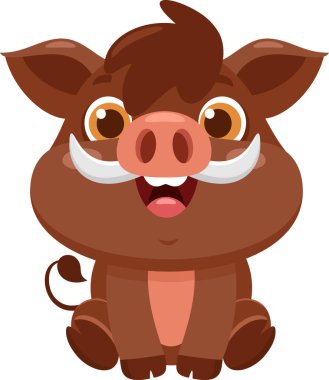 Cute Baby Boar Animal Cartoon Character. Vector Illustration Flat Design Isolated On Transparent Background clipart