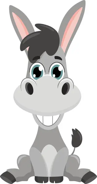 Cute Baby Donkey Animal Cartoon Character Vector Illustration Flat Design — Stock Vector