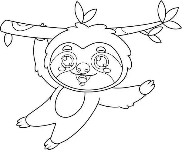 Dislined Funny Cute Sloth Tecknad Karaktär Vinka För Hälsning Vektor Stockillustration