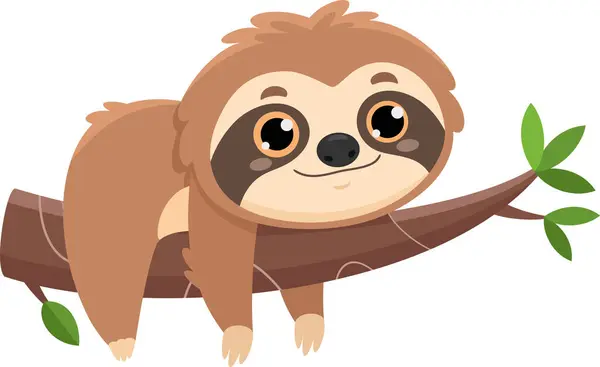 Funny Cute Sloth Cartoon Character Lies Thick Branch Tree Vector Royalty Free Stock Illustrations