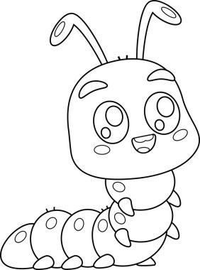 Şirin Tırtıl Çizgi Film Karakteri. Vektör Resimli Düz Tasarım Şeffaf Arkaplanda İzole Edildi